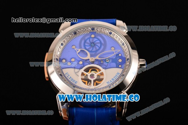 Ulysse Nardin Skeleton Tourbillon Manufacture Asia Automatic Steel Case with Blue/White Dial and Blue Leather Strap - Click Image to Close